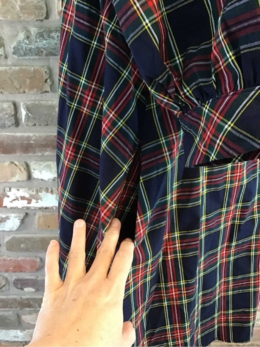 ENTRO Women's Navy Plaid Tartan Puff Sleeves Ruffle V-neck Mini Dress L NEW - Picture 5 of 8
